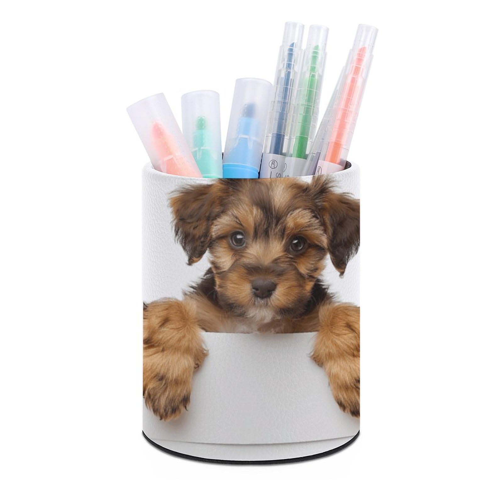 JTREHY Round Pen Holder,Small Brown Dog Printed Makeup Brush Storage Box for Home Office Dressing Table