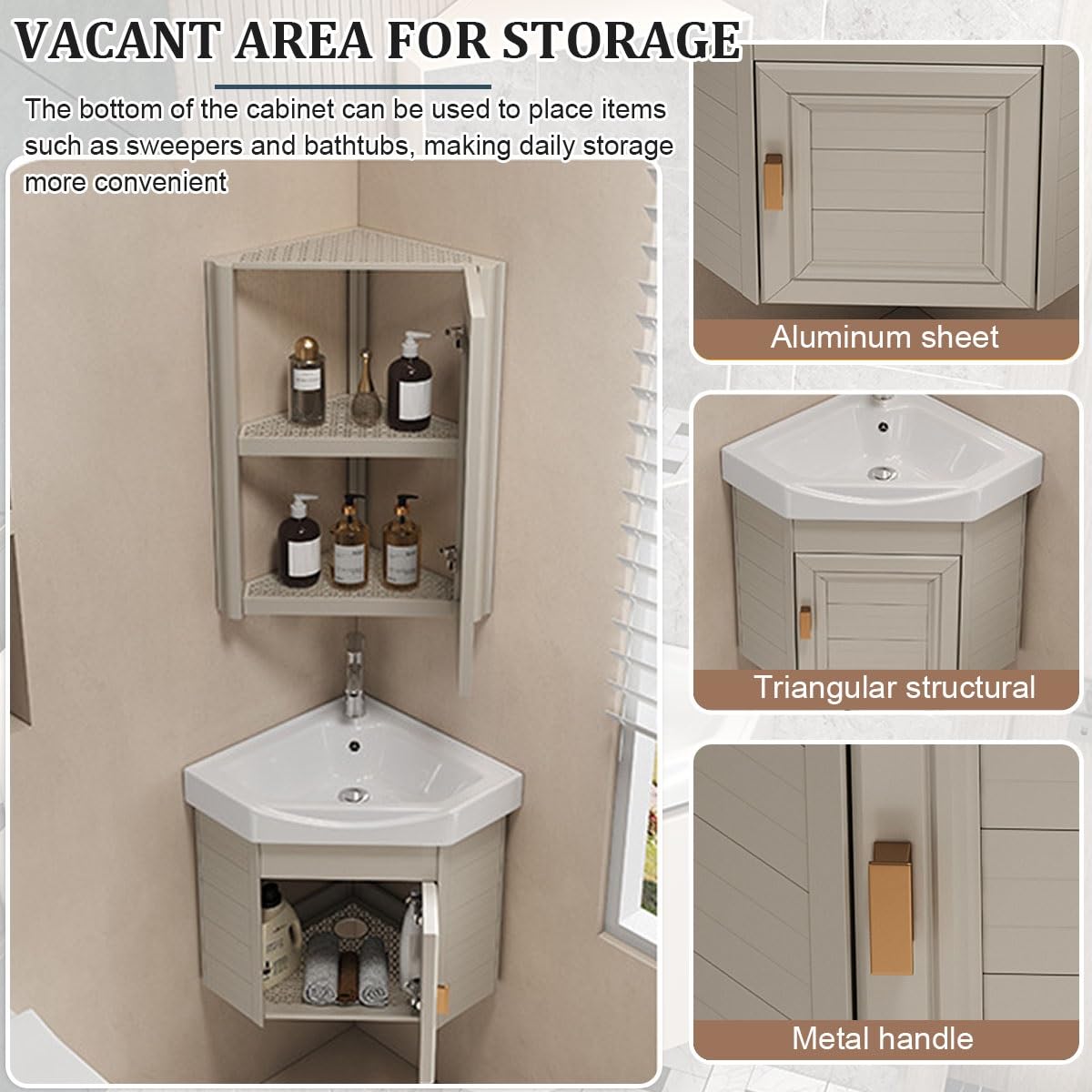Fregadero esquinero compacto de cerámica blanca, montado en la pared, ahorra espacio, para baños pequeños y apartamentos, diseño de 48 cm para espacios limitados, accesorio de baño moderno