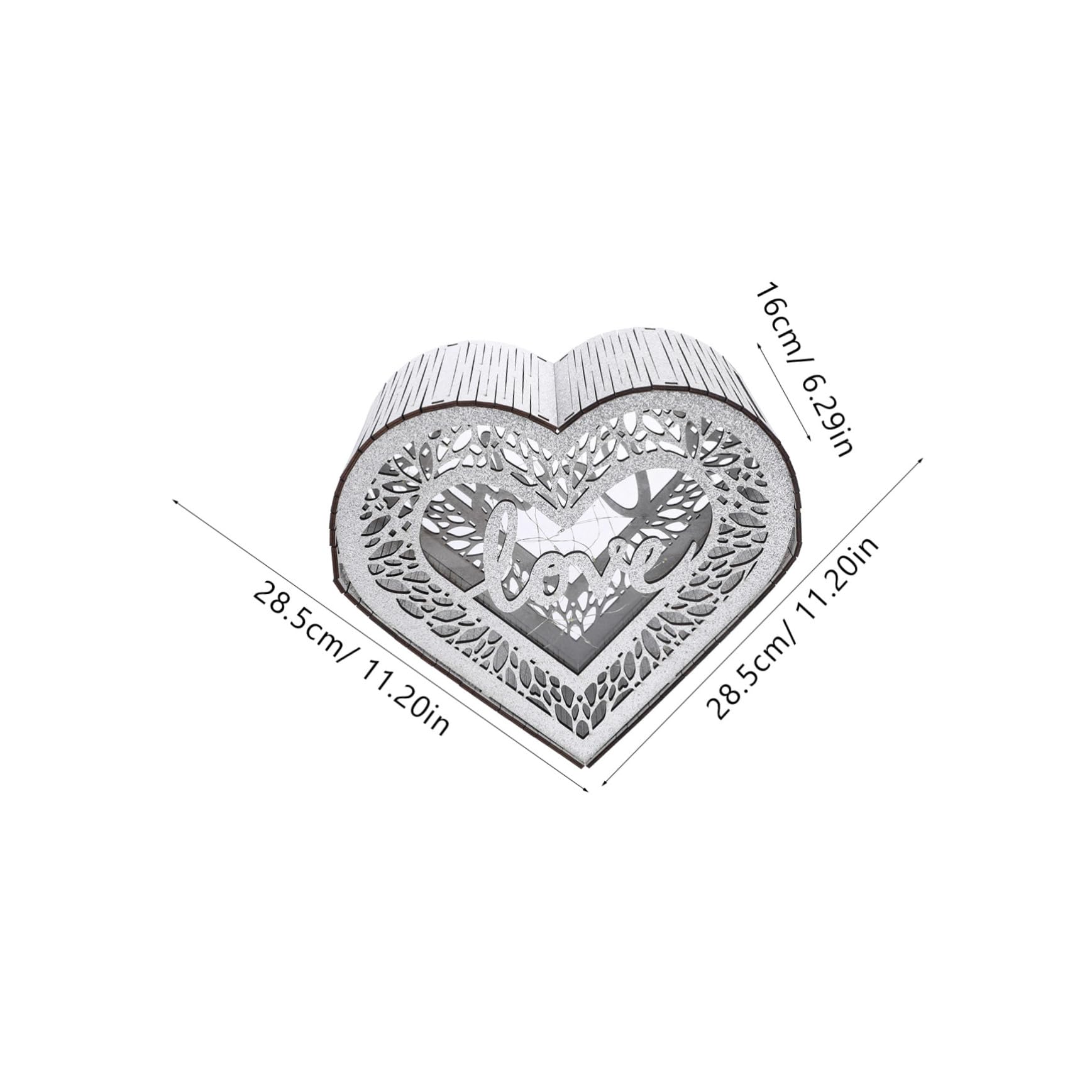BRIGHTFUFU Hollow Greeting Card Box Heart Design for Wedding Rustic Decor Wooden Storage Box for Keepsake