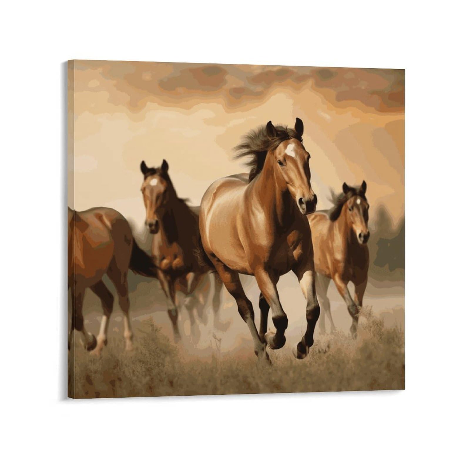 KLOPH Horses Canvas Wall Art for Living Room 10x10inch Modern Artwork Painting for Bathroom Hanging Canvas Prints Aesthetic Wallart for Bedroom Kitchen Office Wall Decor