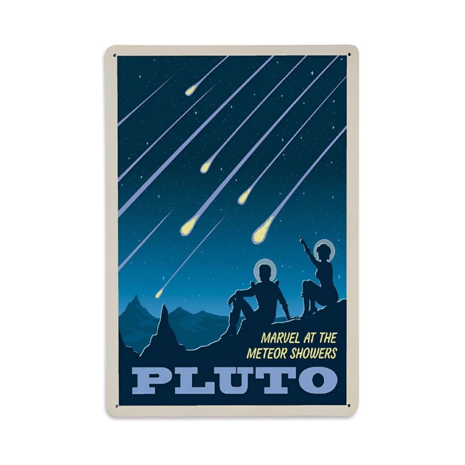 Vintage Space Poster Pluto Meteor Showers Metal Tin Sign Wall Decor for Cafe, Club, Garden Metal Poster 8x12Inch