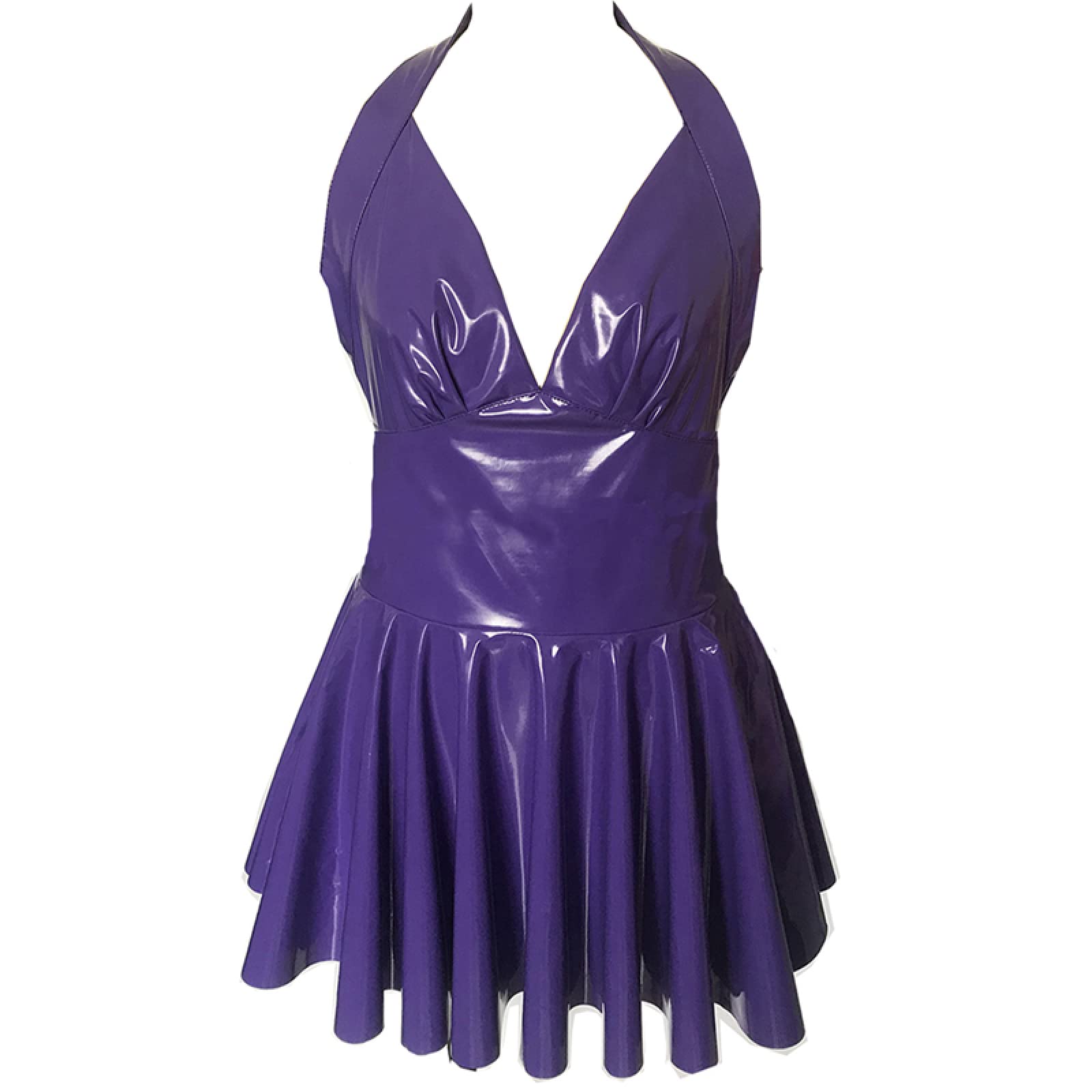 Robe sexy pour femme - En cuir synthétique - Dos nu - Col en V - Plissée - Violet - Taille M