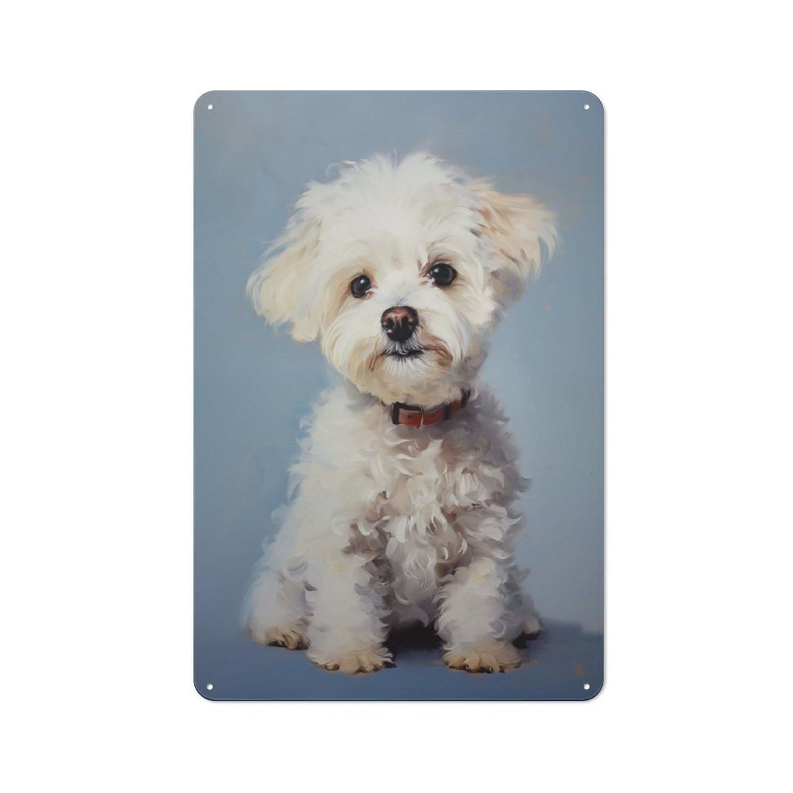 Junmoney Style-8 Garage Style Metal Wall Sign 30X20cm Featuring White Poodle Puppy, Shed Wall Plaque For Tool Room, Garage, Studio Or Home Bar