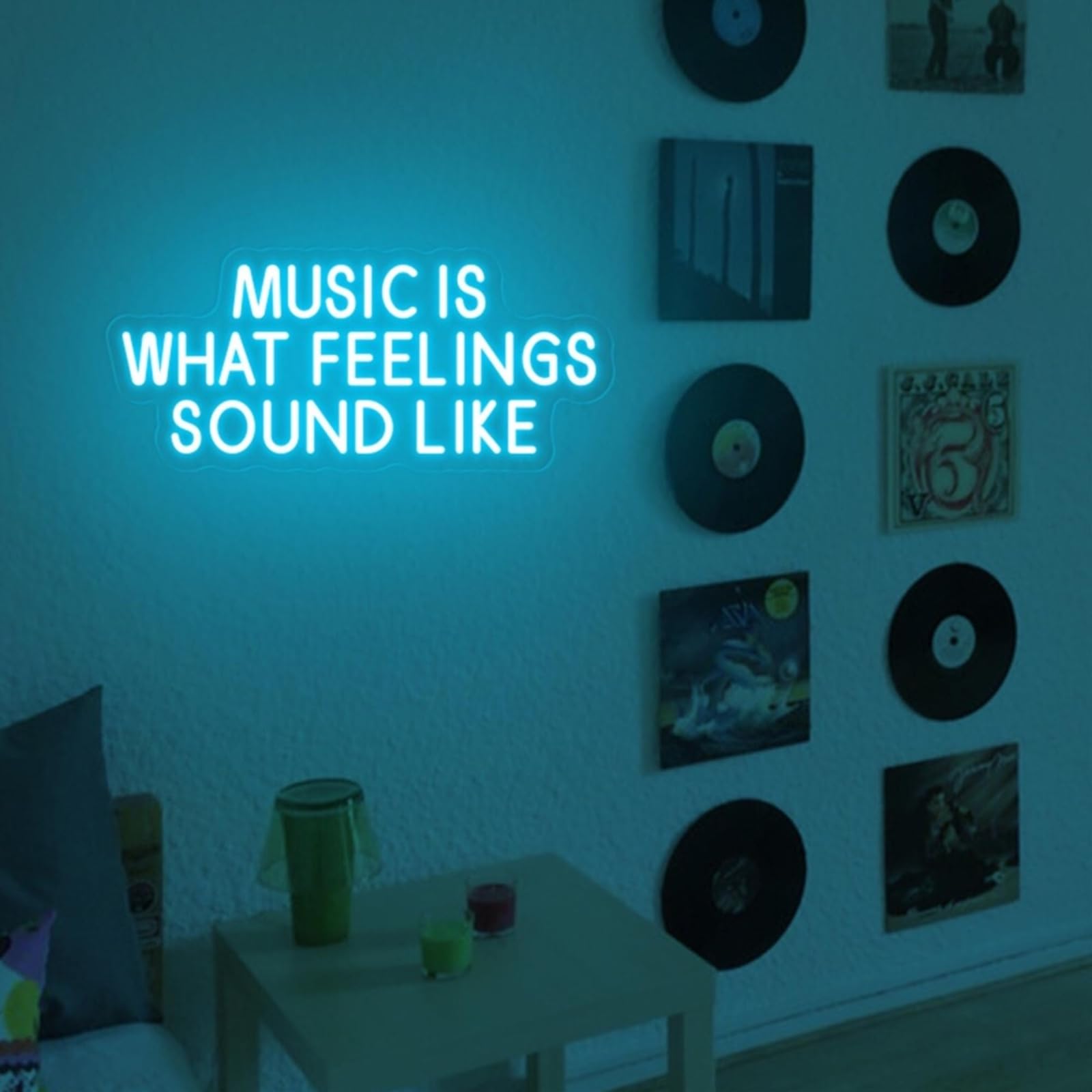 DAKABUKA Music Is What Feelings Sound Like Neon Sign For Live Music Record Stores Bedrooms Club Parties Wall Decor Jamming Room Dimmable Ice Blue Letter Neon Light Bar Wall Accents. — image 1