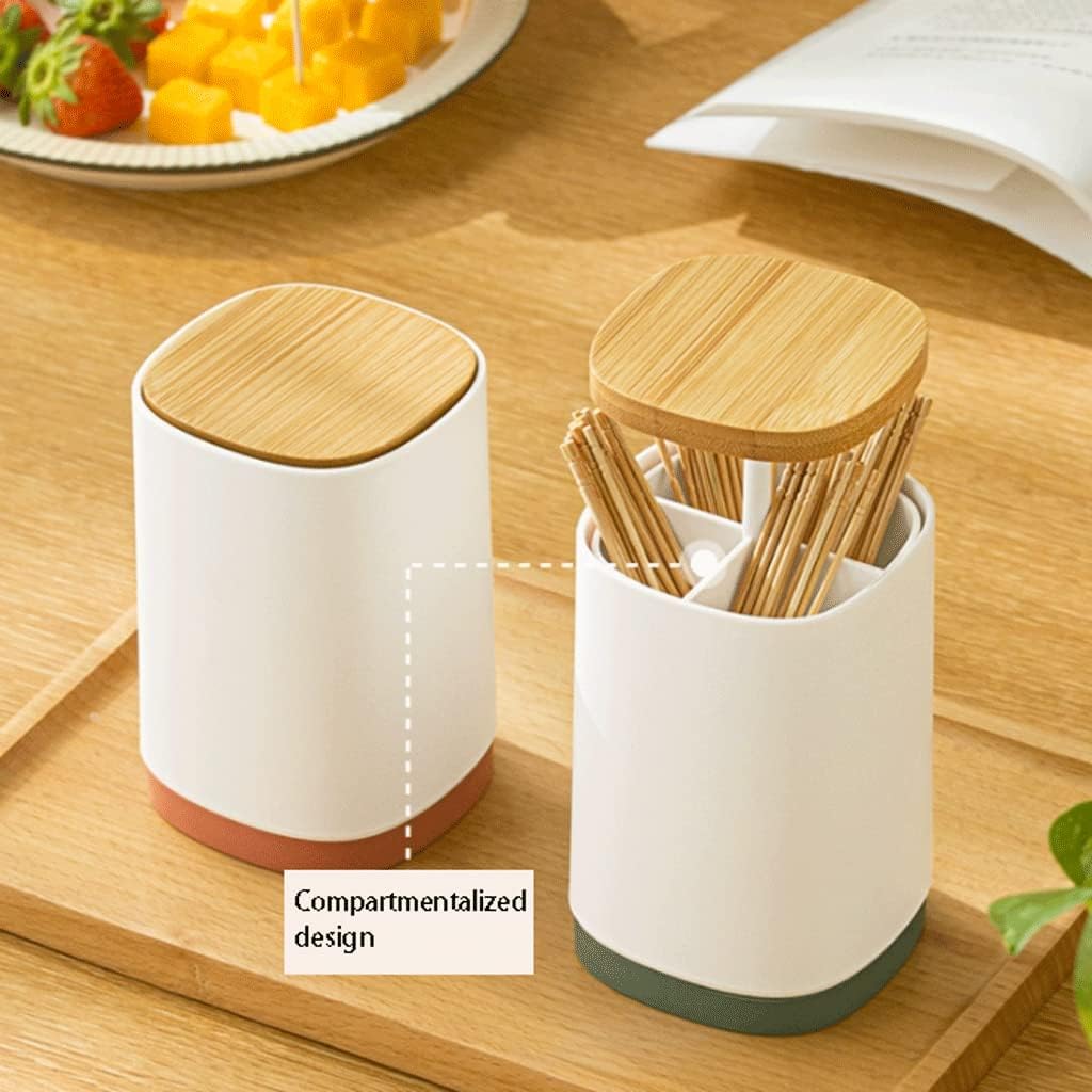 Ceramic Toothpicks Container ，Plastic Toothpick Case，Fashion Push Type Toothpick Holder Portable Toothpick Dispenser Reusable Dispenser Compartment Toothpicks Case Chic(Red)