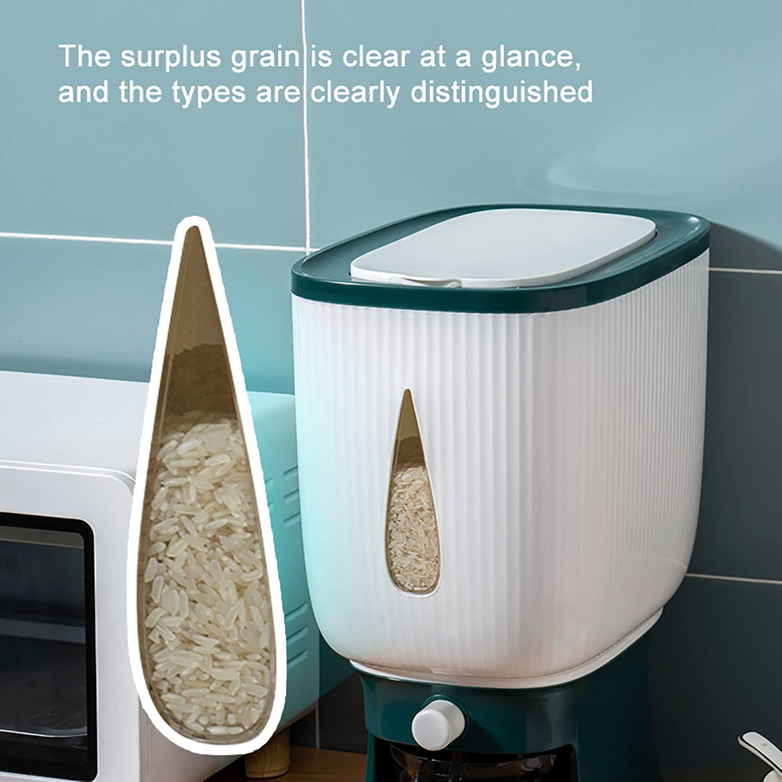 Contenedor de Almacenamiento de Arroz, Contenedor de Grano Sellado Grande de 10 Kg, Dispensador de Alimentos Secos, Cubo Dispensador de Cereales Doméstico a Prueba de Humedad para Cocina Maíz de Soj