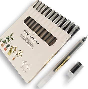 Japanese Minimalist Style Black Ink Gel Pens,0.38mm Extra Fine Point Gel Ink Rollerball Pens,12 Count WINYOOD-230