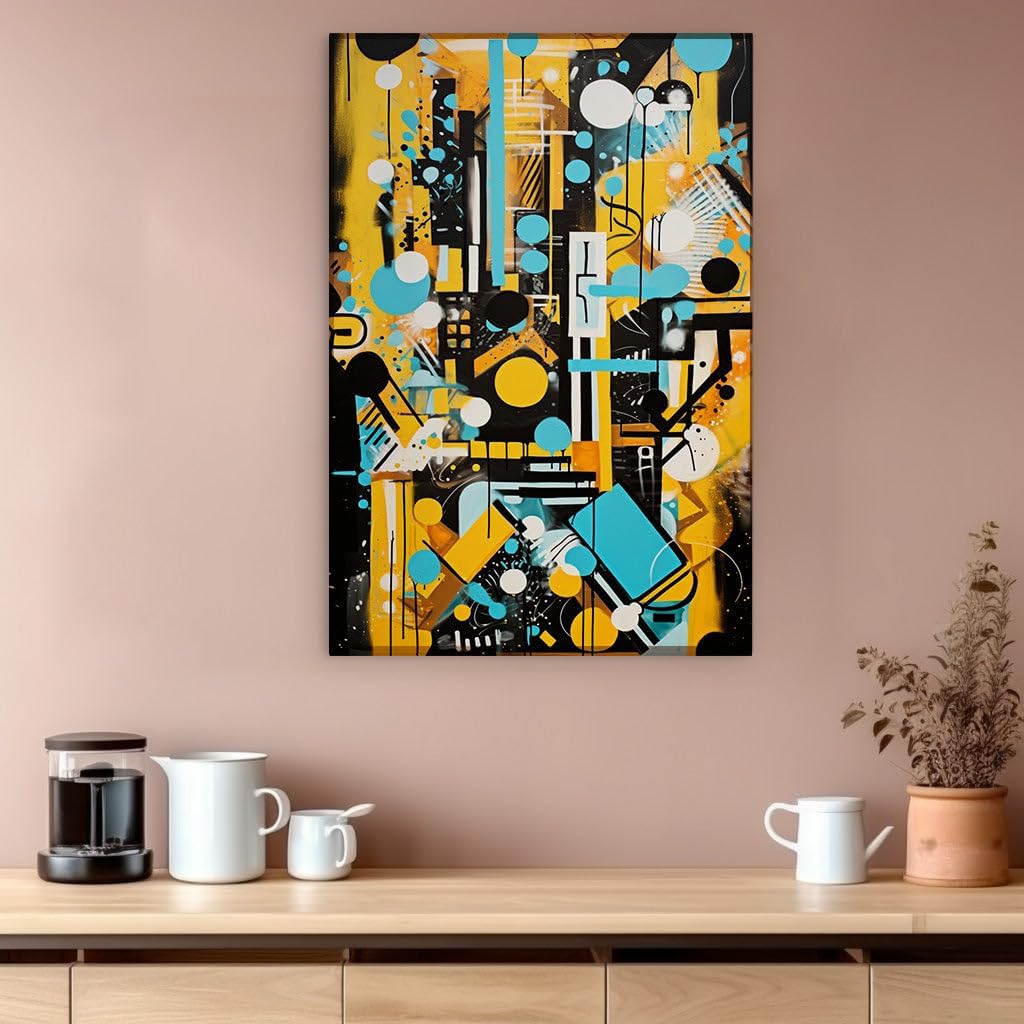Canvas for Living room. Energizing Abstract Vistas: A Dance of Shapes and Vivid Hues, 27 x 18 inch Canvas Wall Art - Contemporary Masterpieces - Modern Home Decor