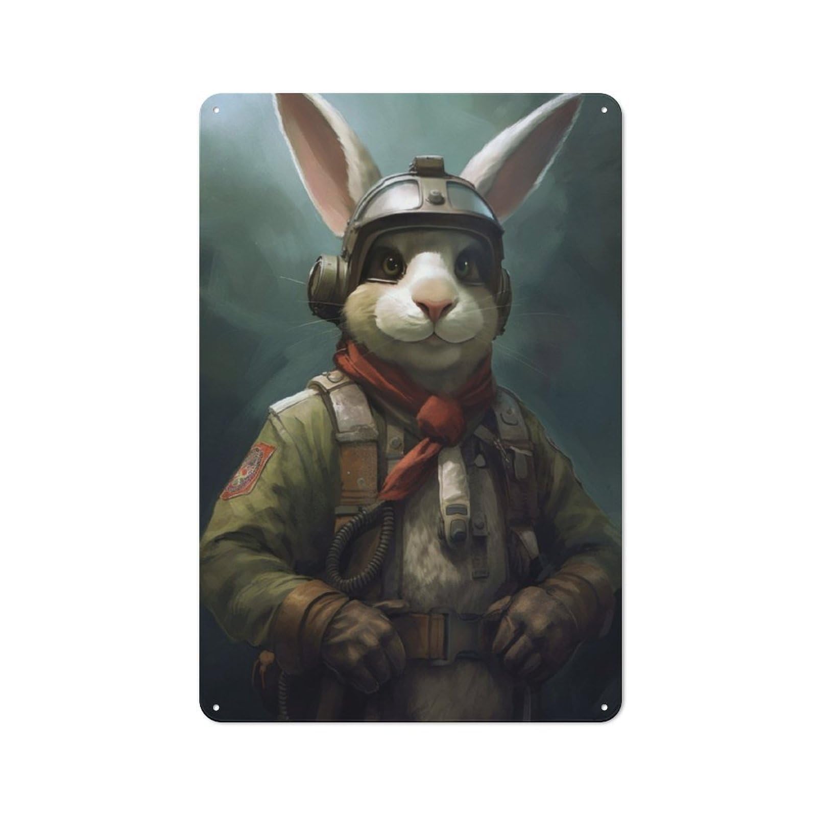 Metal Sign 30x20cm with Rabbit As A Pilot for Workshop Wall, Rustic Decor, for Collectors Decorating Workshops And Hobby Rooms
