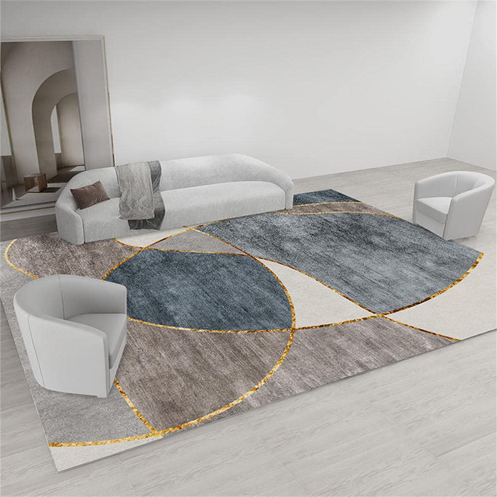Tapis de salon géométrique moderne gris et marron doré haut de gamme