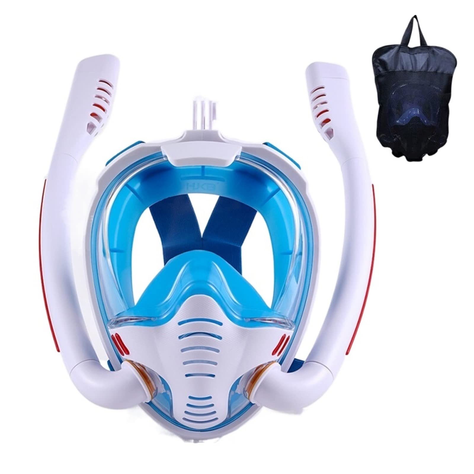 Dcdcd White Blue Snorkeling Mask Double Tube Silicone Full Dry Diving Mask Adult Swimming Mask Diving Goggles Self Contained Underwater Breathing(,S/M)