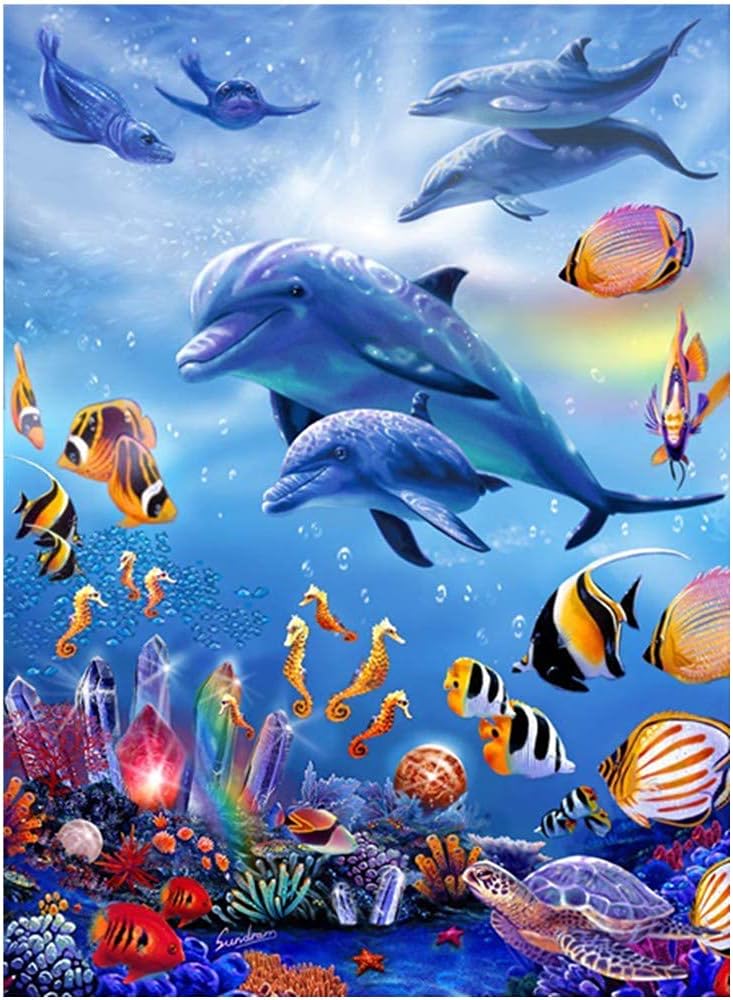 Puzzle 1000 Piezas _Delfines animales marinos_Puzzles Souvenir Regalo_Juego de Rompecabezas_50x75cm