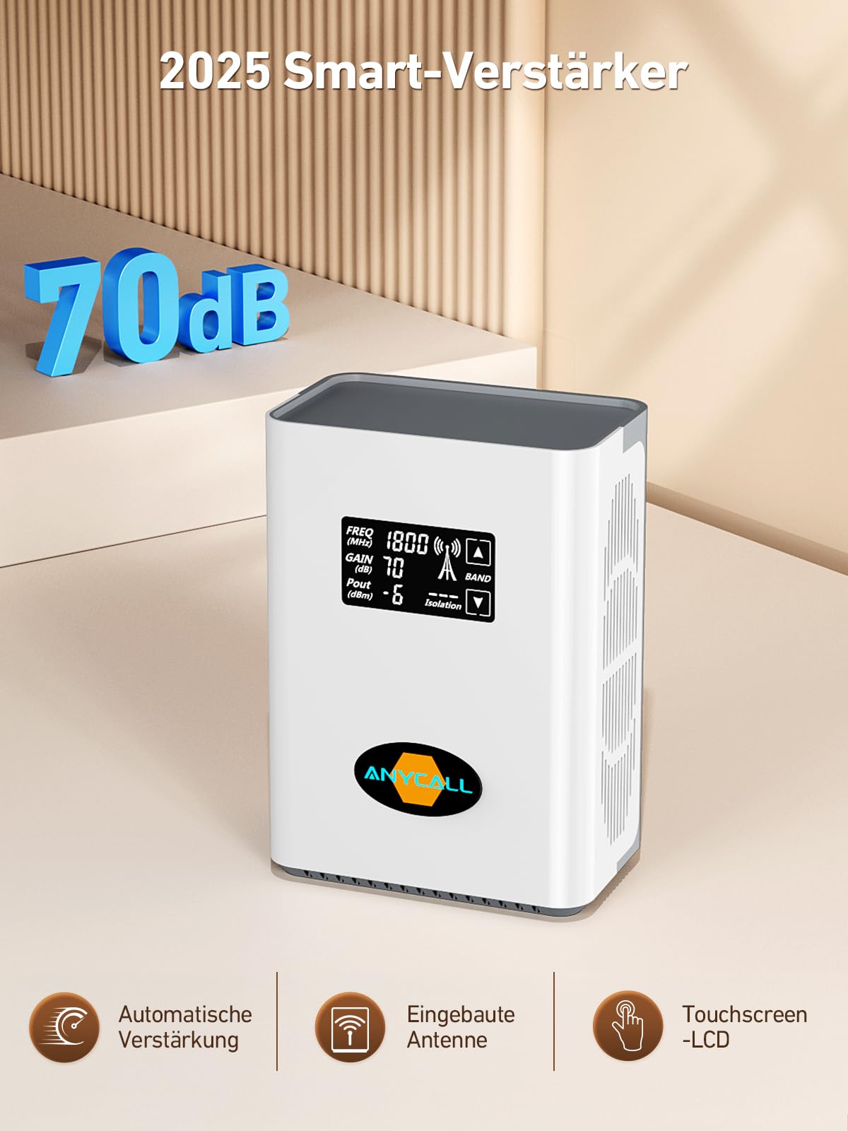Mobilfunk Signalverstärker für Band 1, 3, 7, 8, Empfangsverstärker Handy für Haus und Büro, 5G 4G LTE 3G GSM Repeater, Handynetz Verstärker für Alle Netzbetreiber O2 E-Plus T-Mobile