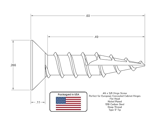 Miniatura 5 de Yellowbird - Tornillo para bisagra oculta europea #6 x 58", cabeza plana Phillips, Tipo 17, Níquel - Madera, broca incluida, 250 piezas
