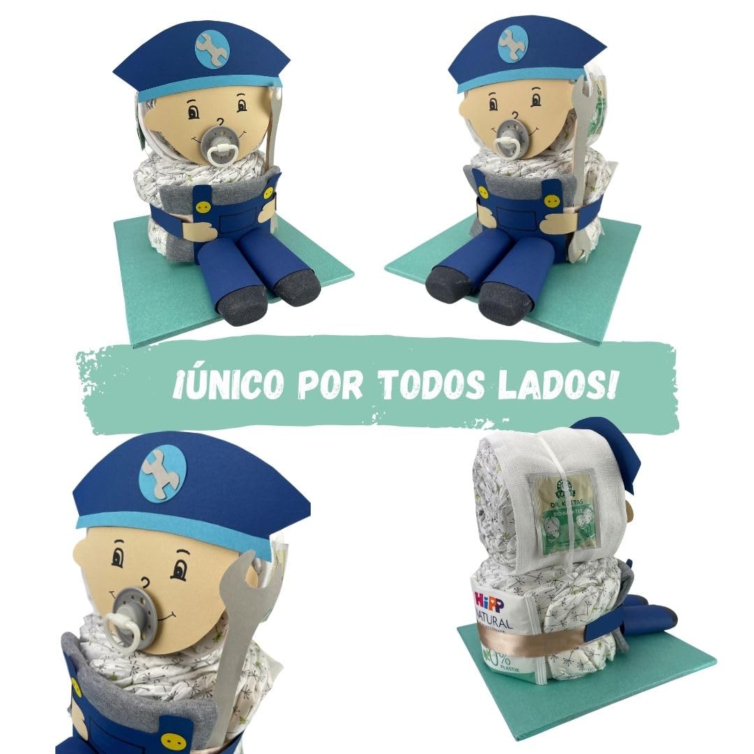 myBambini ® pastel de pañales mecánico y artesano - niños y niñas - neutro unisex - regalo de nacimiento - baby shower - bebé - idea de regalo - productos para bebés - paño eructo