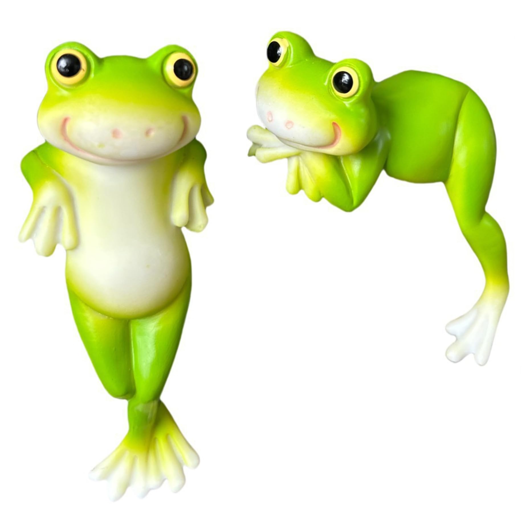 CAKEEYUM 2 Pack Frog Statue, Adorable Funny Resin Pot Hugger Leaning & Lying Frog Statue Hanging Plant Decorations for Pots, Yard, Lawn, Garden Pot Hugger, Decor, Plant Decorations for Pots, Stat