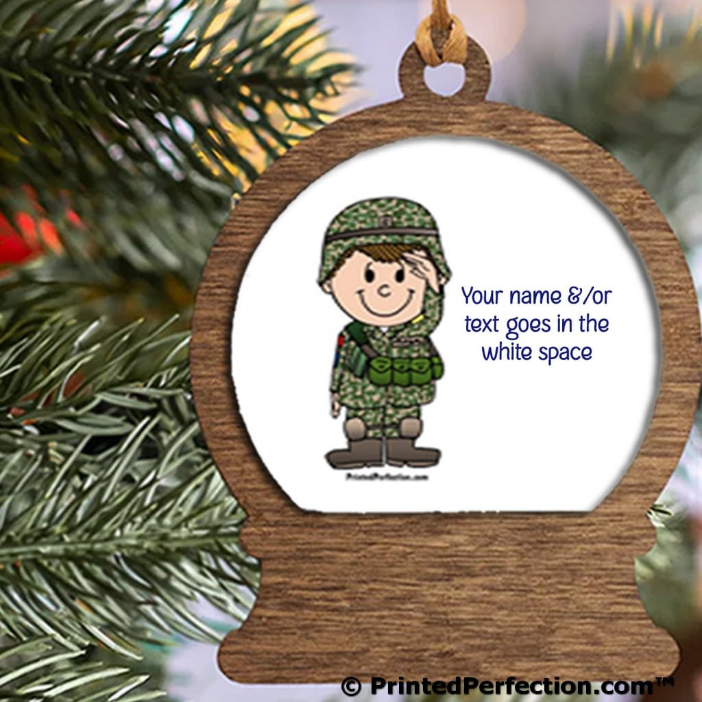 PrintedPerfection.com Personalized Future Soldier Wooden Snow Globe Shaped Christmas Ornament