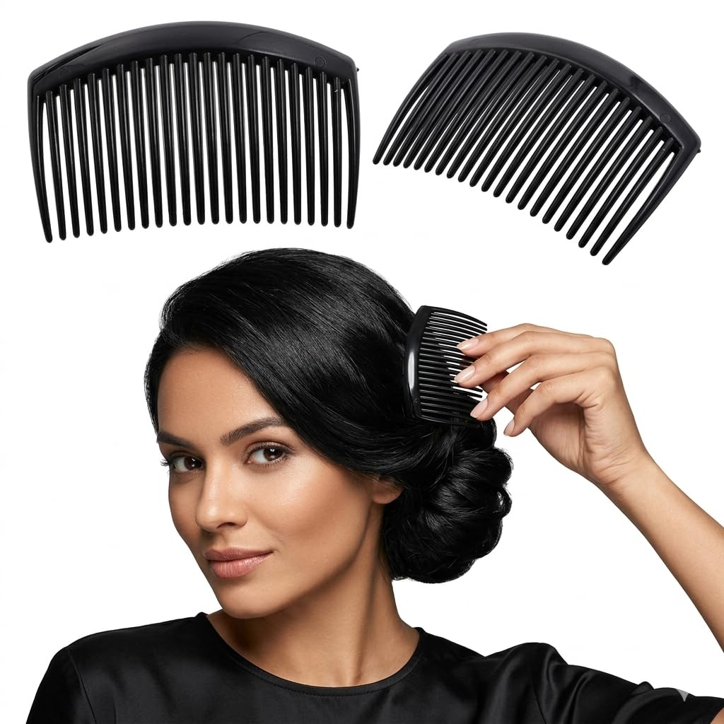 DazzleDiva Black Hair Side Combs, 2-Pack Durable Plastic Clips for Styling Updos 2Pcs