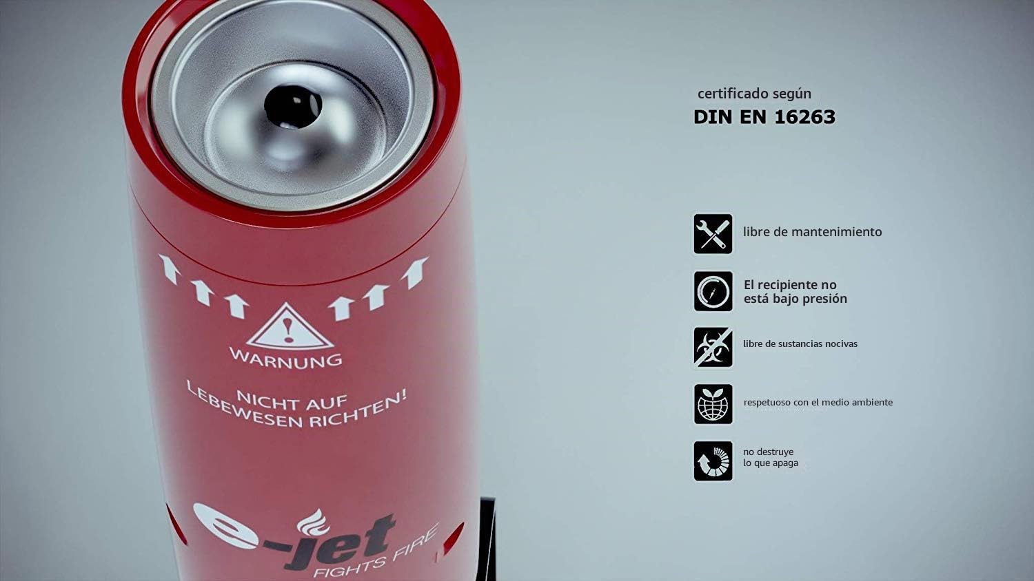 e-Jet extintor en Aerosol - Miniextintor sin residuos con Soporte de Pared para la Cocina, el Coche, la Autocaravana o de Viaje