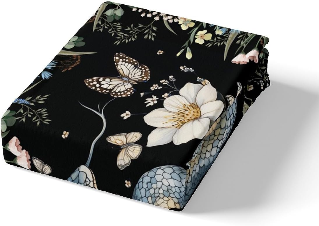 Castle Fairy Snake Pattern Bedding Set,Flowers Butterfly Comforter Cover Set for Teens Women Room Decor,Bohemian Style Duvet Cover Breathable Chic Exotic Bedspread Cover Full Size(No Comforter)