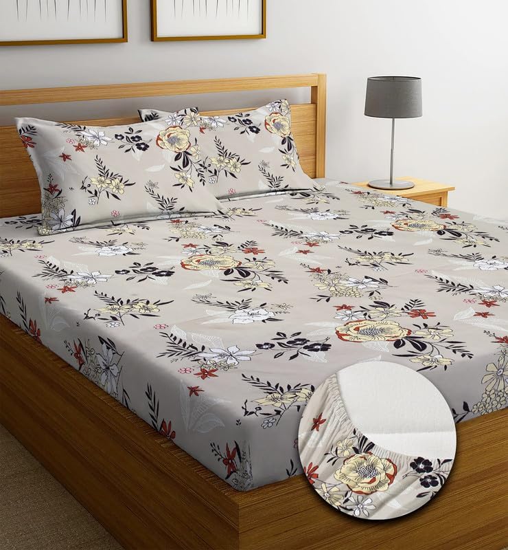 SHOMES Elastic Fitted Bedsheets with 2 King Size Pillow Covers | Double Bed with All Around Elastic, Size 72 x 78 x 8 Inches (Cream) (B0CVQG388W) Amazon Price History, Amazon Price Tracker