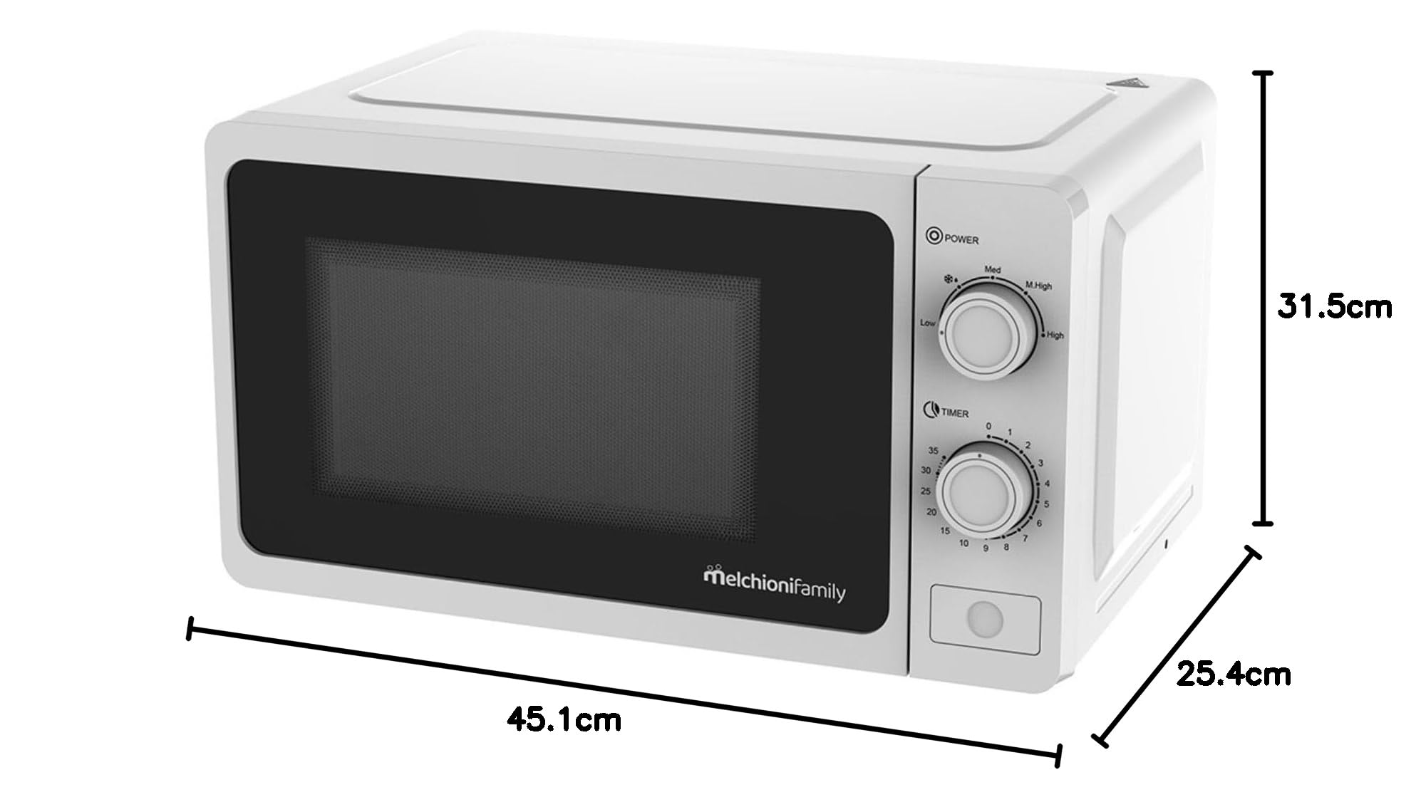 Melchioni Family Forno Microonde con Grill 20L, ONDA, Multifunzione, 800W, Regolazione Manuale, Funzione Grill, Timer 1-35 Min, Dimensioni 45,1x31,9x25,4 cm