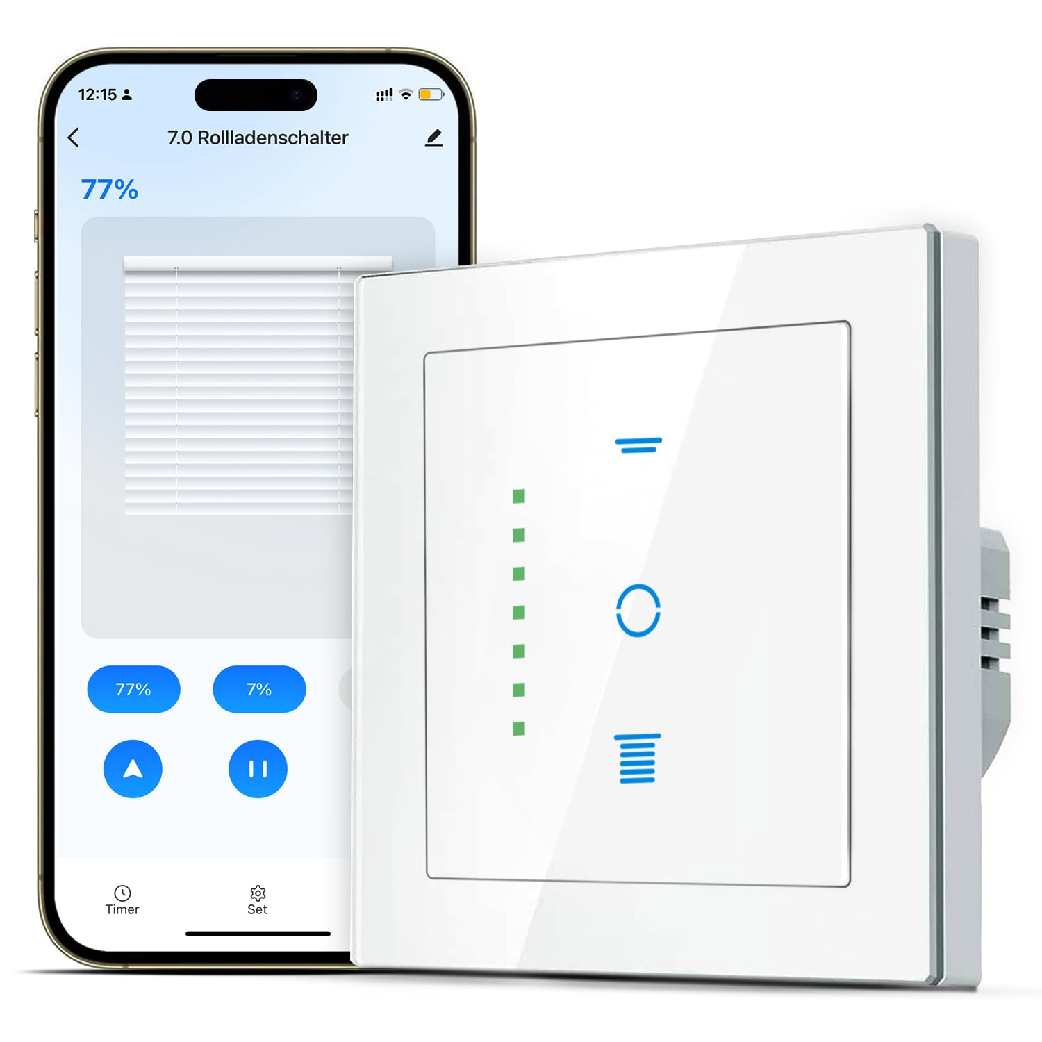 SMARTERCURRY Wlan Rolladenschalter, [7 Gen] Smart Rolladen Zeitschaltuhr zur Steuerung der Rollläden/Jalousien/Markisen, JalousienSchalter kompatibel mit Echo Alexa/Google Assistant,1 Stück | Weiß