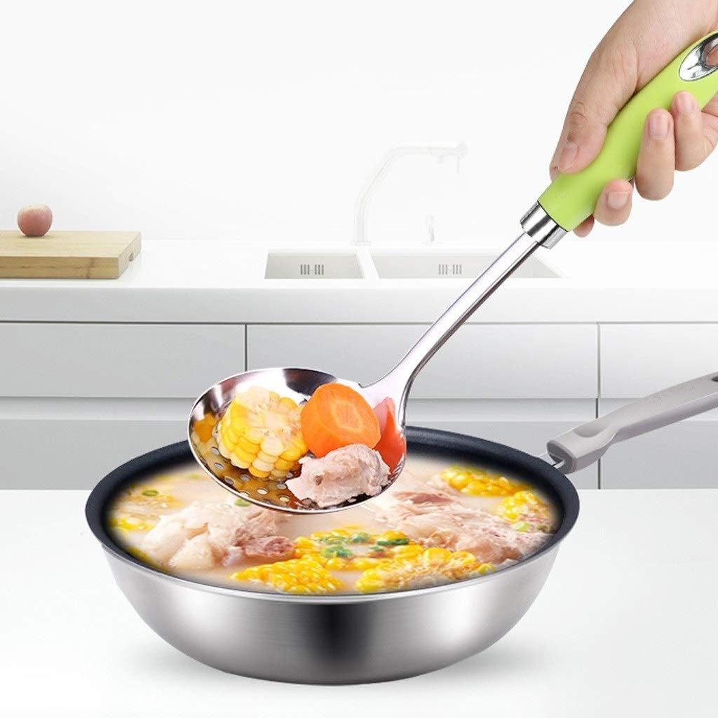 Leaky Spoon Stainless Steel Skimmer Comfortable Grip Handle with Rubber Grip Cooking Utensils Skimmer Spoon for Kitchen Cooking Easy to Clean Colander (Color : White), 20010125