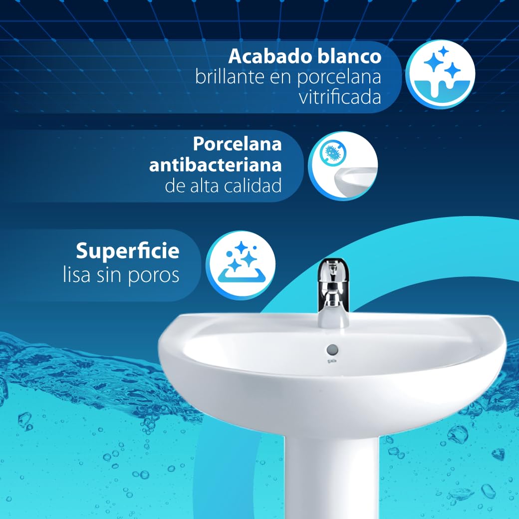 Lavabo Pedestal Moderno | Lavabo de Pie | Diseño Compacto y Elegante | Cerámica Blanca | Instalación Fácil y Rápida | Ideal para Baños Pequeños y Grandes