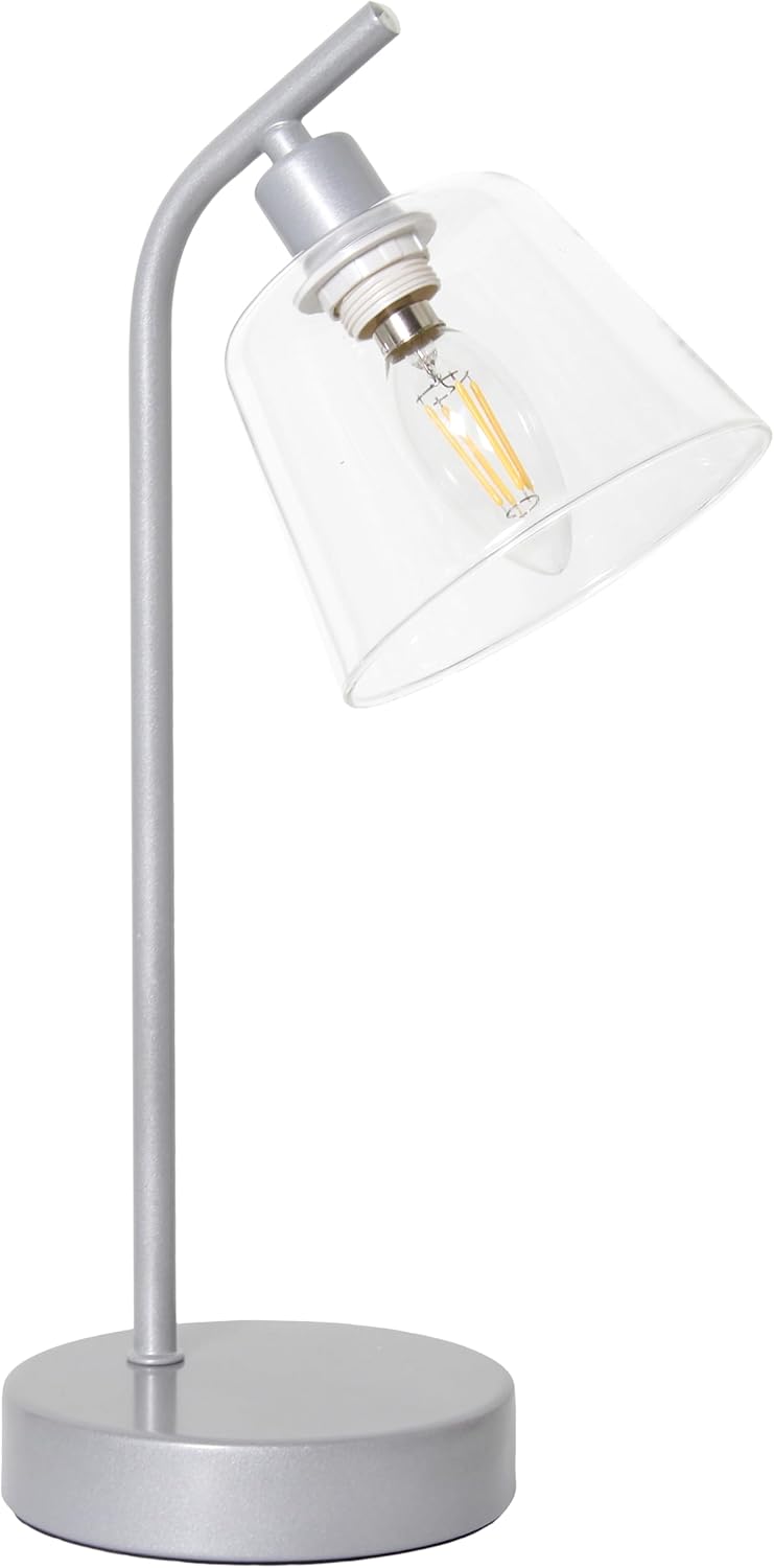 Simple Designs LD1080-SLV 16″ Sleek Essentials Modern Industrial Metal Desk Lamp with Clear Glass Shade, for Office, Desk, Nightstand, Dorm, Silver Simple Designs LD1080-SLV 16″ Sleek Essentials Modern Industrial Metal Desk Lamp with Clear Glass Shade, for Office, Desk, Nightstand, Dorm, Silver