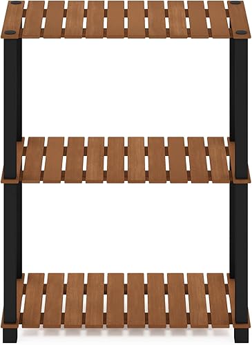 Miniatura 5 de Furinno Pangkor Turn-N-Tube - Estante de madera para plantas de interior y exterior de 3 niveles con postes cuadrados, color naturalnegro