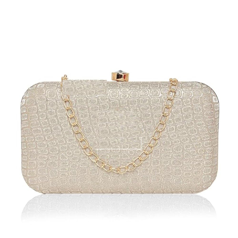 Luxansa Women's Glitz Evening Clutch Purse Glitter Stylish Trendy Bag Ladies Sling Handbag Party Wedding Clutch Elegant Gold Shimmer Bridal Clutch Sequins with Chain
