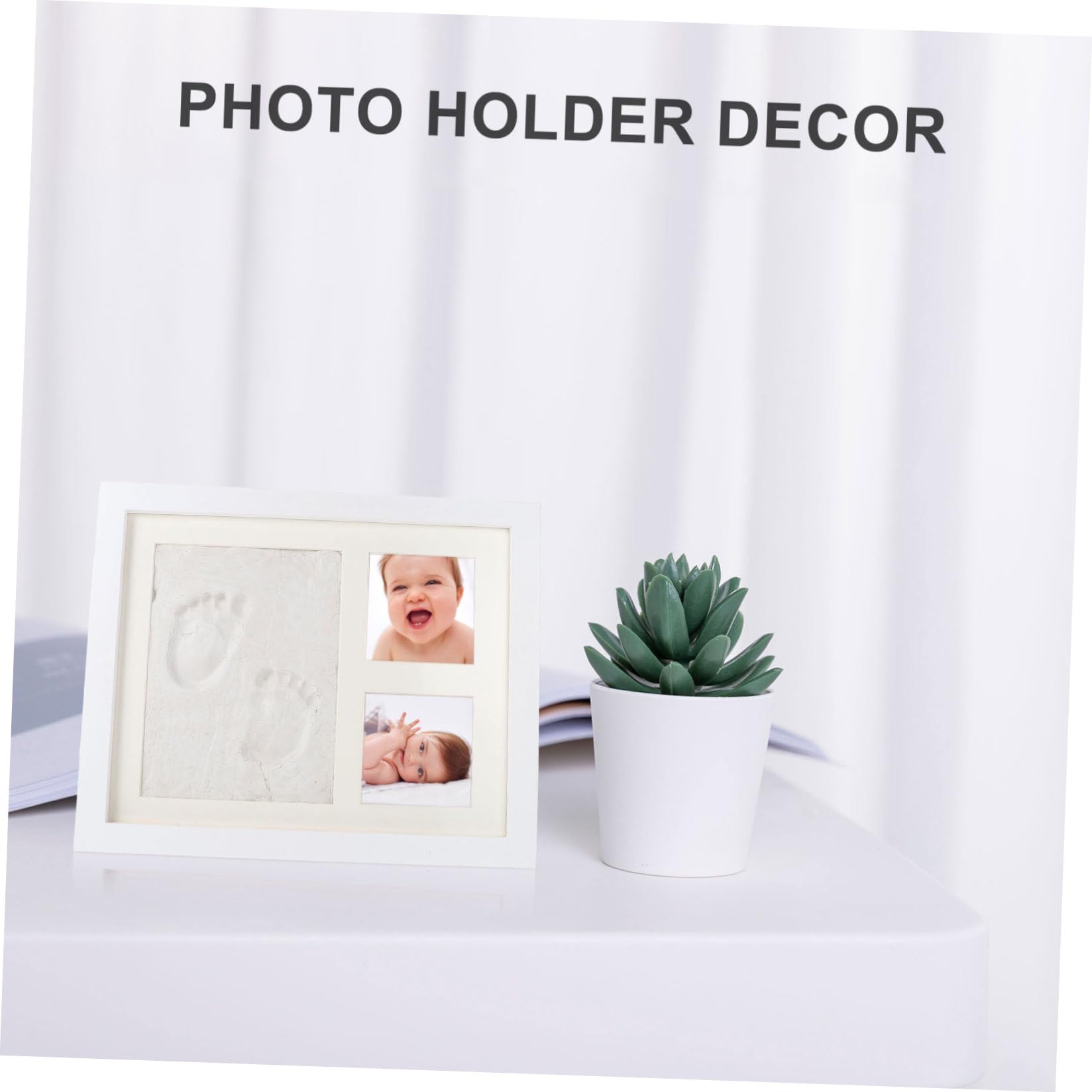 Marco de Fotos de Madera Tinta para Huella de Mano Infantil, Soporte Creativo para Exhibición en Dormitorio u Oficina, Diseño Blanco y Funcional
