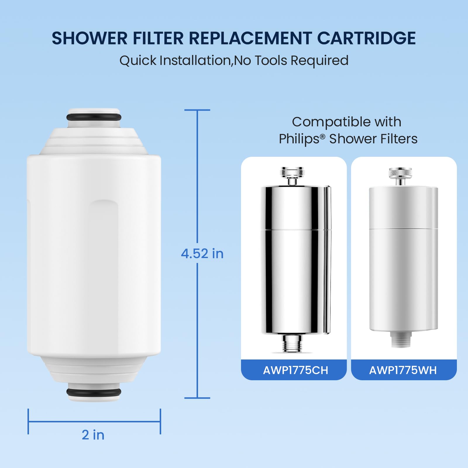 GLACIER FRESH Filtro de ducha compatible con Philips AWP1775 – Cartucho de filtro de ducha de 50.000 L – Reduce las impurezas – Pack de 2 - 3