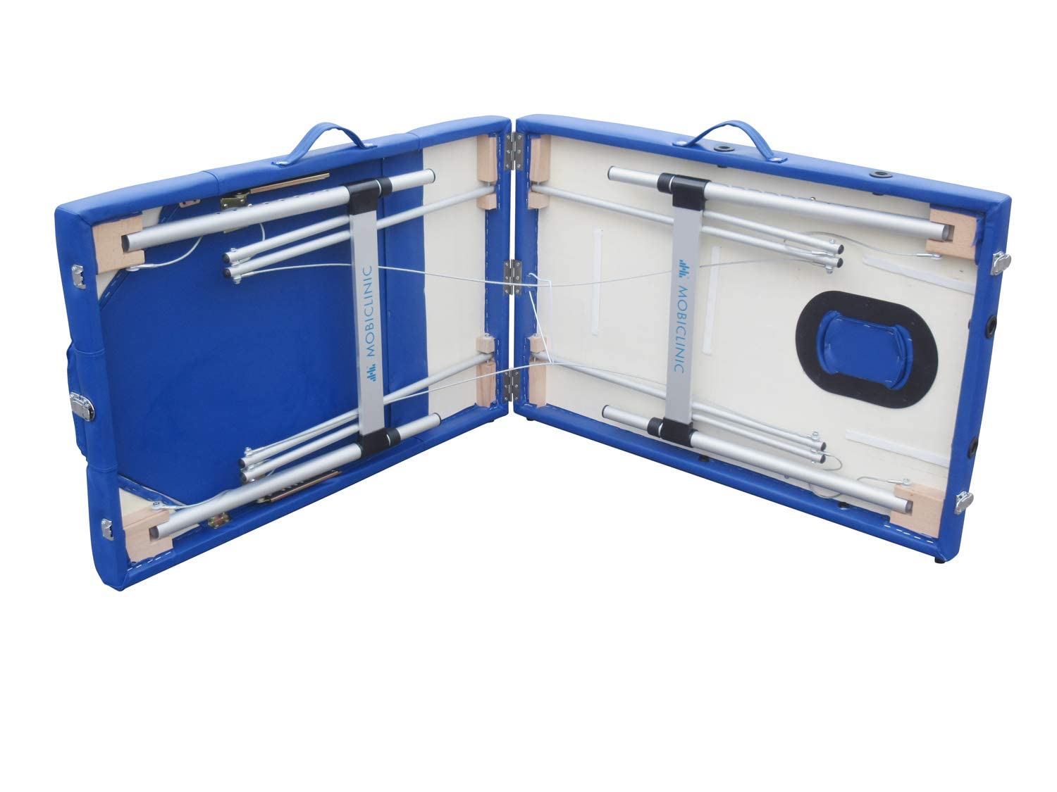 Mobiclinic®, Camilla de Masaje Plegable, CA-01 Plus, Mesa, Reposacabezas, Aluminio y Polipiel, 3 Cuerpos, Fisioterapia, Altura Regulable, 186x60 cm, Portátil, Azul