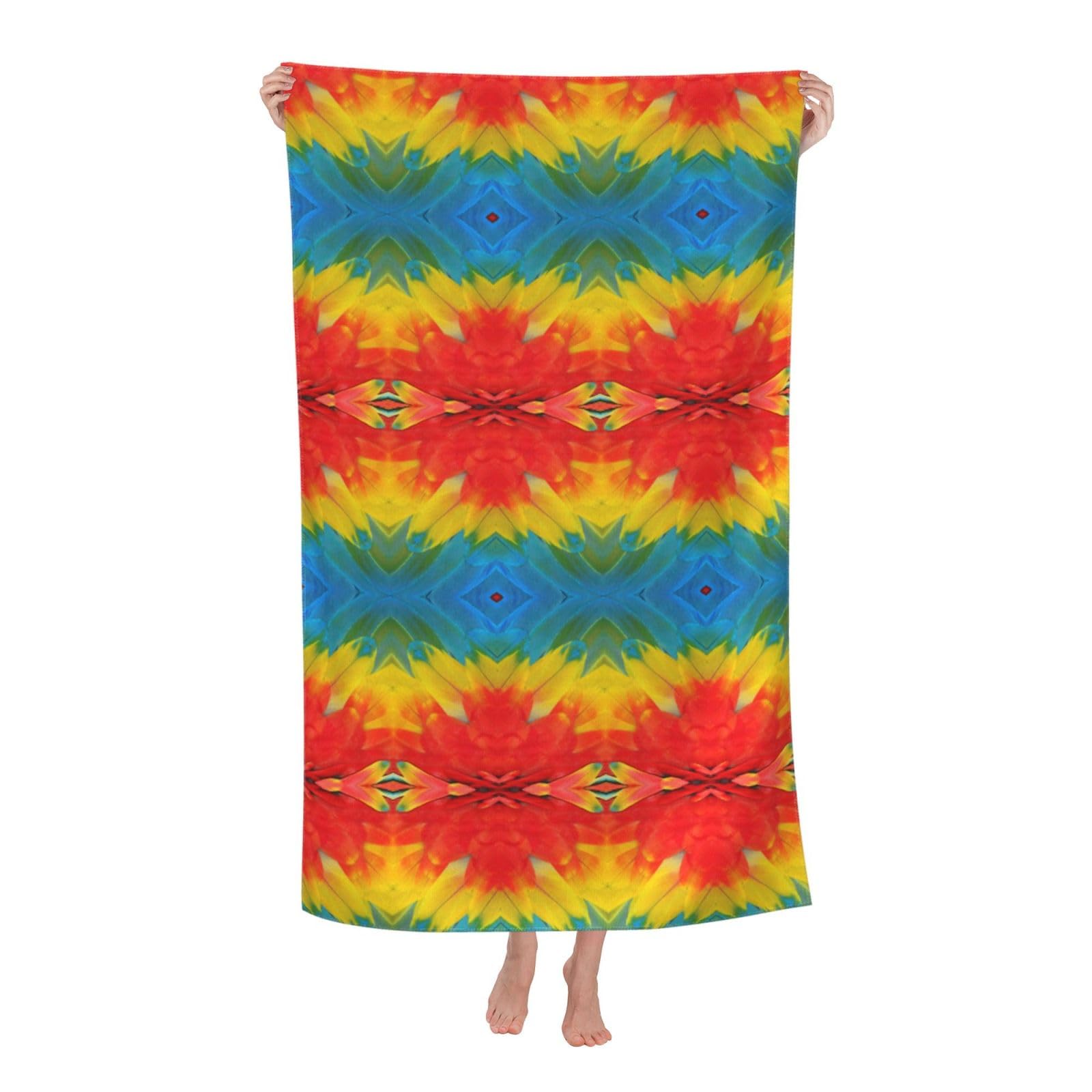 Oazcvbnn Women's White Fantastic Parrot Feather Print Adult Beach Towel Summer Travel Pool Vacation Swimming Fitness Outdoor Adventures
