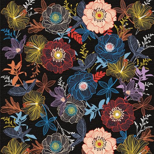 Carta da Parati Adesiva Muro Fiori Nero,44 x 300cm Carta da Parati Adesiva Foglie Floreale Blu e Gialla Carta Parati Boho Carta da Parati Adesiva Colorata per Mobili,Bagno,Soggiorno,Camera da Letto