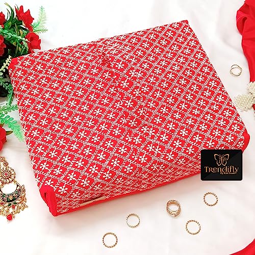 Image of Trendifly silk Lucknowi Jewellery Organiser Box for women Necklace organizer pouches Travel Makeup Cosmetic Earrings Jewelry Storage box for Bridal Gifting (Red)