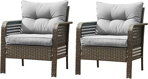 U-Eway Silla individual de ratán al aire libre, 2 piezas, asiento de mimbre para muebles de patio, 2 sillones de ratán de polietileno, sofá de ratán
