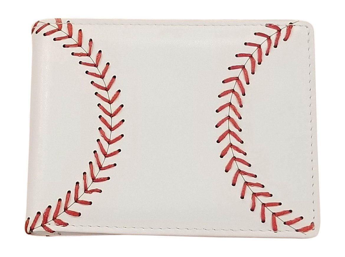BallPark Leather White Baseball Seam Bi-Fold Wallet