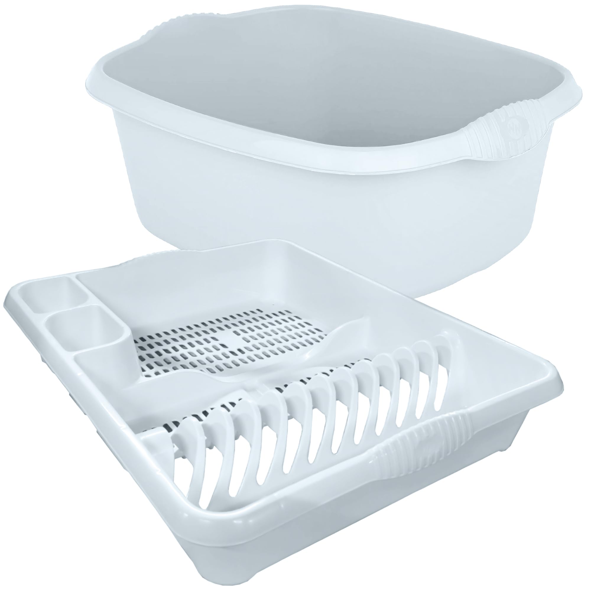 KetoPlastics White 2 Piece Kitchen Set - Large Dish Drainer and Rectangle Washing up Bowl