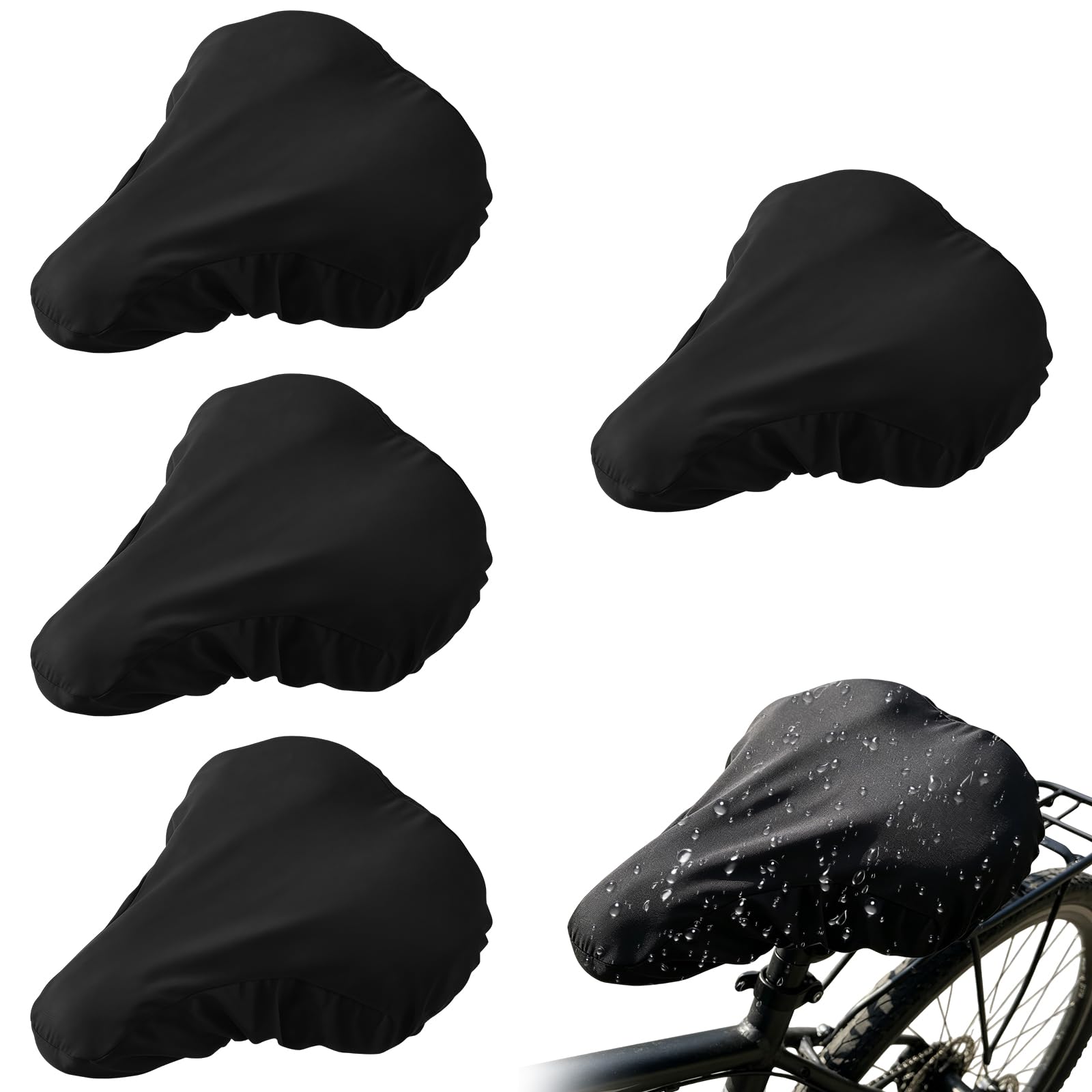coprisella Bicicletta Impermeabile 4 Pezzi coprisella Bici Universale Elastico Protezione Sella Resistente Poliestere Nylon Nero Uso Urbano Trekking Ciclismo