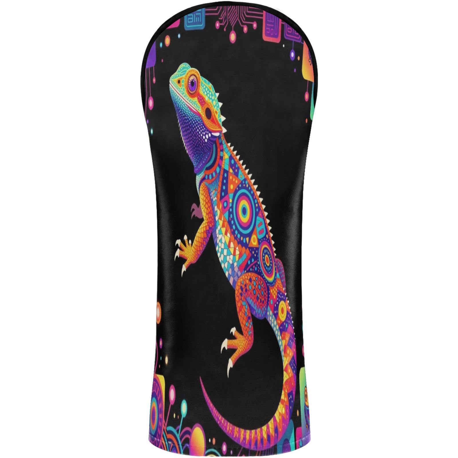 Golf Club Head Cover Headcover with Interchangeable No. Tags for Woods and Driver Fairway Hybrid Bearded Dragon Colorful 3