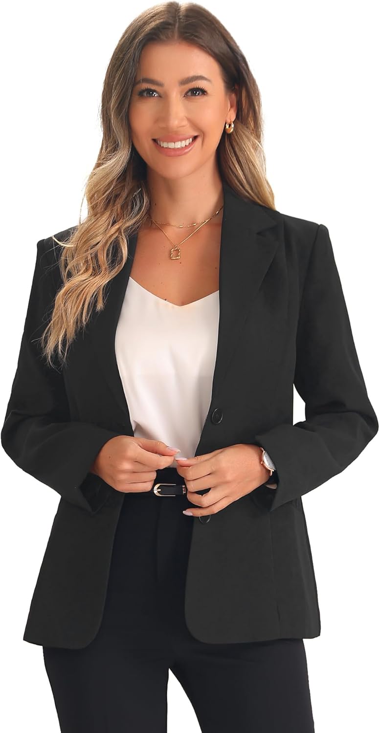 Allegra K Work Office Blazers for Women's Lapel Collar Long Sleeve Jackets Suit with Pockets