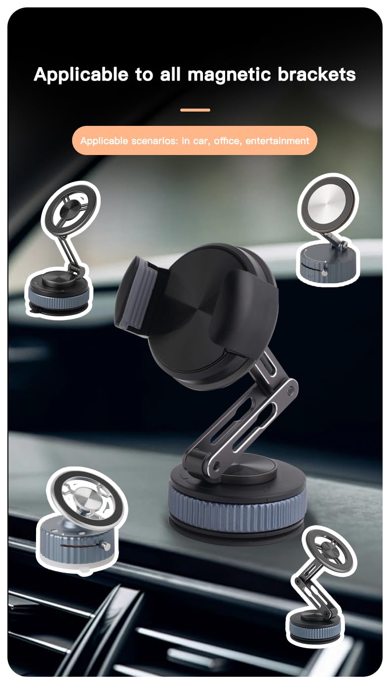 Photo 1 of [Newly Upgraded] Metal Magnetic Car Phone Holder | Dual Insurance of Vacuum + Adhesive | 360° Rotation Without Dead Angle | Magnetic Ring Included?(for iPhone & Android) (Gray+Clip)