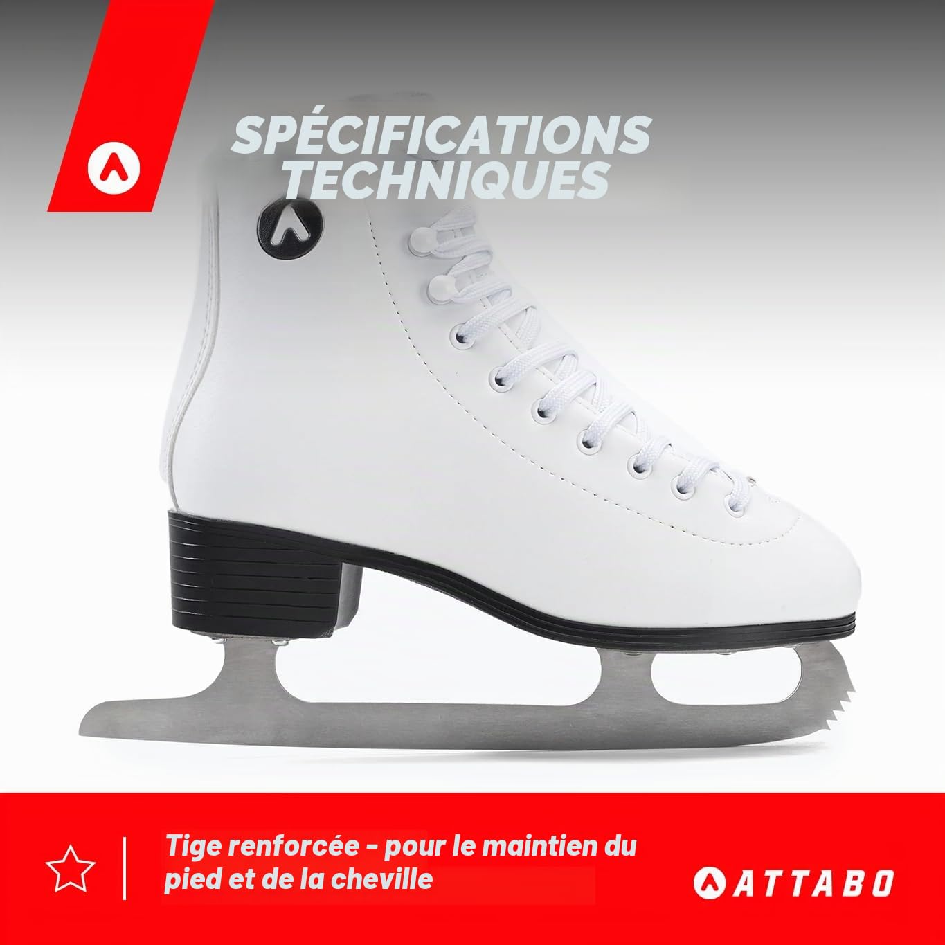 ATTABO Patins Artistiques pour Femmes Lame en Acier Inoxydable Laçage Classique Crochets Renforcés Doublure en Fourrure Artificielle Blanc Confortable FS