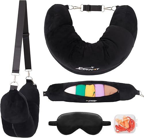 Almohada de viaje para el cuello rellenable con ropa, almohada para el cuello rellenable para viajar, bolsa de almacenamiento rellenable y plegable