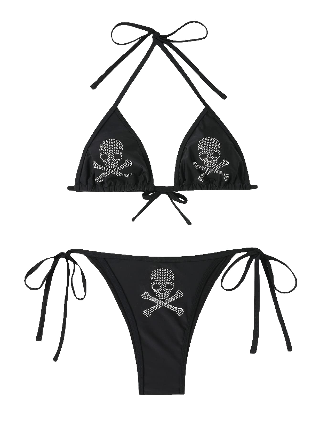 Women's Skull Pattern Halter Triangle Thong Sexy 2 Piece Bikini Swimsuit