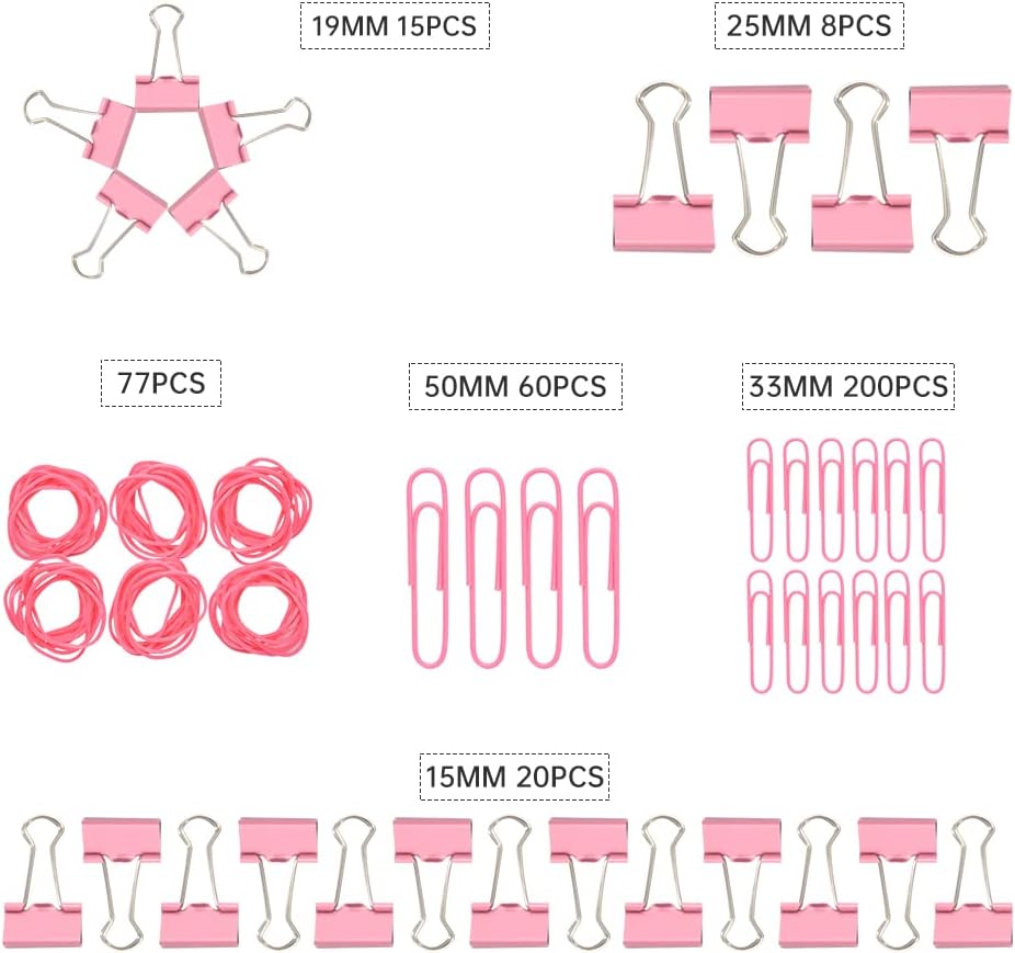Pink Binder Clips Paper Clips, Assorted Sizes Paperclips Paper Clps