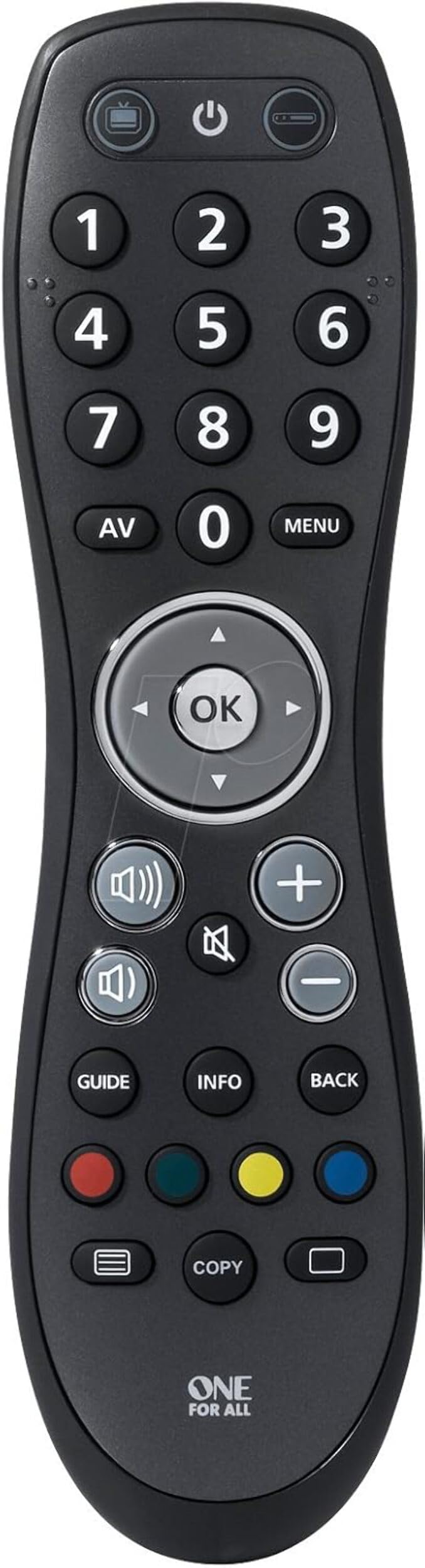 One For All Simple 2 Universal remote control - Perfect replacement remote for 2 devices: TV and STB (Freeview/Sat/Cable) – With learning feature – Guaranteed to work all brands – Black – URC 6420